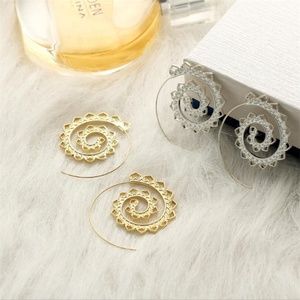 Amourjoux Jewelry - Silver Tribal spiral hoop boho swirl earrings Amourjoux Jewelry - Silver Tribal spiral hoop boho swirl earrings